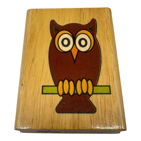Owl on Branch Wood Mounted Rubber Stamp STPX3004 Canadian Maple Collections - Picture 1 of 5